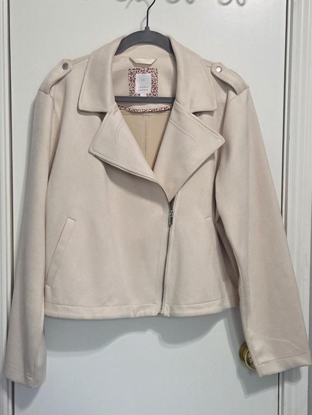 LC Lauren Conrad Cream Moto Jacket with Asymmetrical Zip